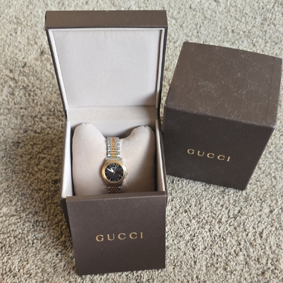 Gucci Gold and Silver Watch with Black Face - Picture 1 of 7
